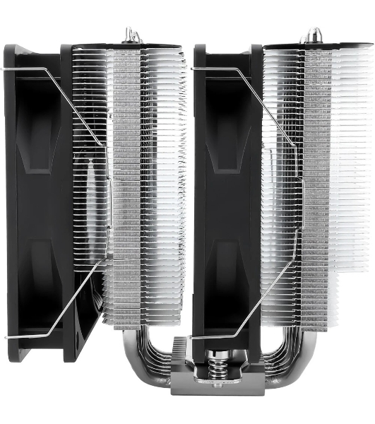 Кулер для процессора Thermalright Phantom Spirit 120 SE черный (4-pin PWM, 154mm, Ni/Cu, 7x6mm, 2x120мм, 66.17CFM, 25.6dBA, 1500RPM, S: 1200, 1700, 1851, 115X, AM4, AM5, silver, black)