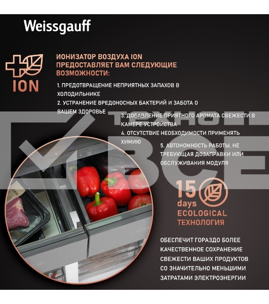 Холодильник Weissgauff WCD 590 NoFrost Inverter Premium Biofresh Blue Glass синий трёхкамерный 359/180 л морозилка снизу