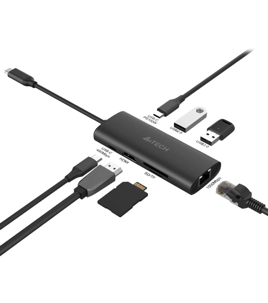Разветвитель USB-C A4Tech DST-80C 2порт. серый