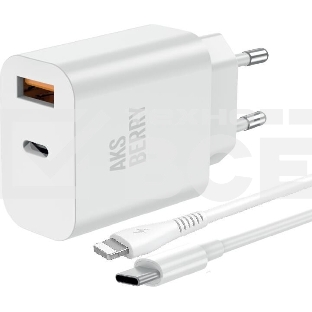 Зарядное устройство Aksberry T43 20W PD + QC3.0 + кабель Lightning, белый