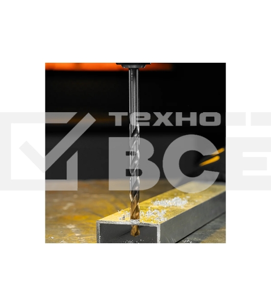 Сверло спиральное по металлу Denzel 9 х 175 мм, Р6М5, Golden Tip, удлиненное