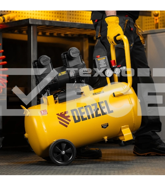 Компрессор безмасляный малошумный Denzel DLP-1500/50, 1,5 кВт, 50 л, 2850 об/мин, 250 л/мин
