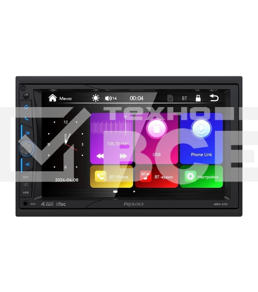 Автомагнитола Prology MPV-370, 2 DIN, 7', Bluetooth, USB Type-A, AUX, пульт ДУ
