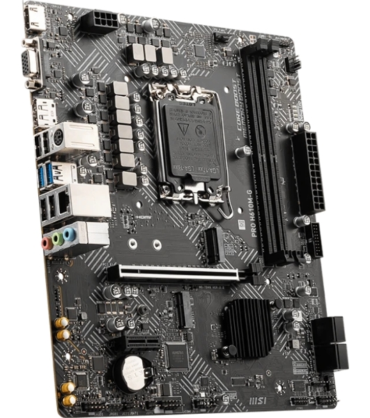 Материнская плата MSI PRO H610M-G OEM LGA 1700, Intel H610, 2xDDR5, 4xSATA, 1xM.2 (PCIe 3.0 x4), 1xPCIe 4.0 x16, 2xPCIe x1, 1xVGA, 1xHDMI, 1xDP, 1x1Gb LAN, 4xUSB-A 5Gbps, 2xUSB-A 2.0, 1xPS/2, 3x3.5 мм, 7.1, чёрный, mATX