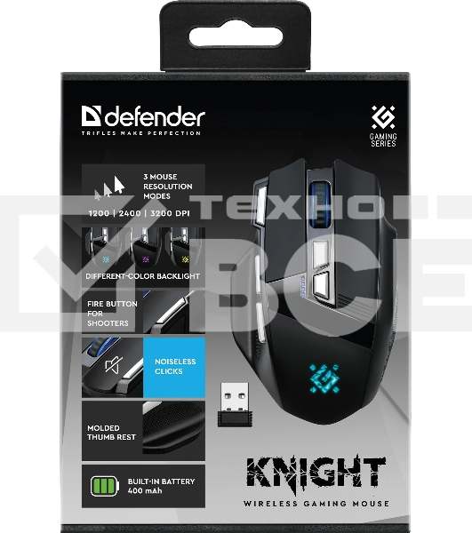 Мышь беспроводная Defender Knight GM-885 черный, 3200 dpi, радиоканал, USB, кнопки - 8