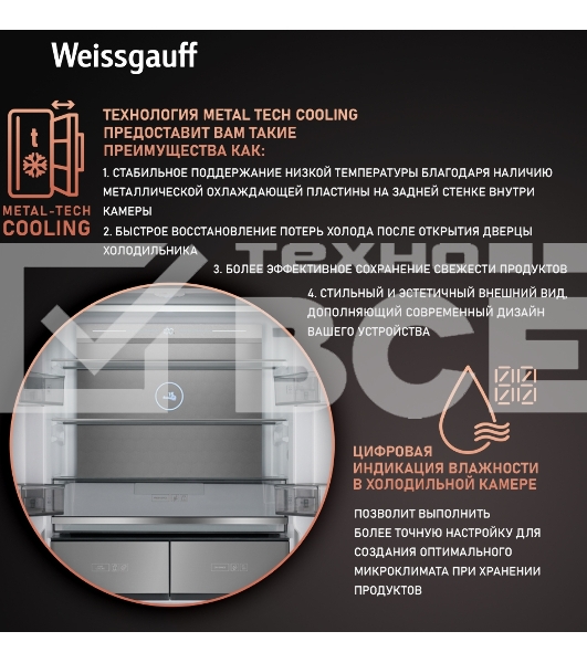 Холодильник Weissgauff WCD 590 NoFrost Inverter Premium Biofresh Blue Glass синий трёхкамерный 359/180 л морозилка снизу