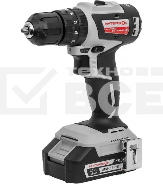 Дрель-шуруповерт аккумуляторная бесщеточная ИНТЕРСКОЛ ДАУ-10/18В 44 МиниМАКС 769.2.2.45 Li-ion, кейс, 2 аккум., 2,5 А·ч, ЗУ