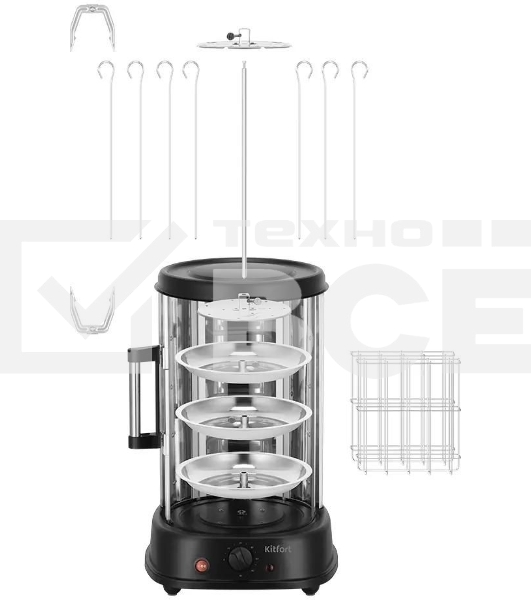 Шашлычница электрическая Kitfort КТ-1411 1500Вт серебристый/черный