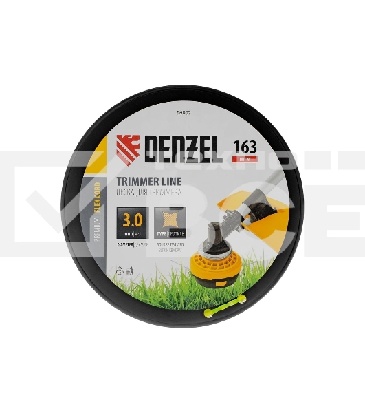Леска для триммера Denzel витой квадрат, 3,0мм х 163м, на DIN катушке FLEX CORD