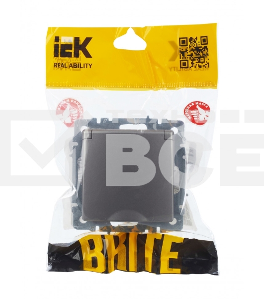 Розетка 1-местная IEK BRITE РСбш10-3-44-БрС с заземлением, с защитными шторками и крышкой, 16А, IP44, сталь