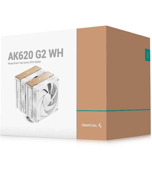 Кулер для процессора DEEPCOOL AK620 G2 WH LGA1851/1700/1200/115X/AM5/AM4 (8шт/кор, TDP 260W, PWM, DUAL Fan 120мм, 6 тепл. трубок, Copper Base, Wood-grain top cover, белый) RET (R-AK620G2-WHNNMN-GJD)