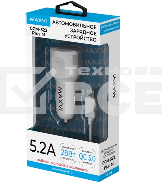 Автомобильное зарядное устройство Maxvi CCM-522 Plus M белый 5.2A