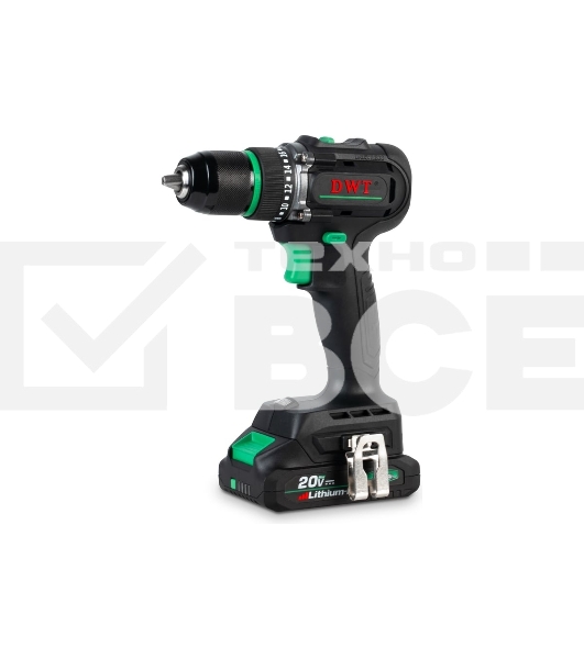 Дрель-шуруповерт аккумуляторная DWT ABSP-20 DNF-2 BMC /20В/до 2000 об.в мин/60 Нм/1-13 мм/бещеточный мотор/реверс/LED-подсветка/2 АКБ, 2 Ач/ЗУ/кейс/черный (ABSP-20 DNF-2 BMC)