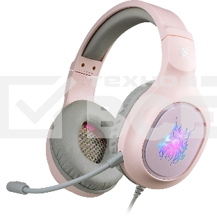 Гарнитура проводная игровая Defender Fury розовый, LED, провод 2 м