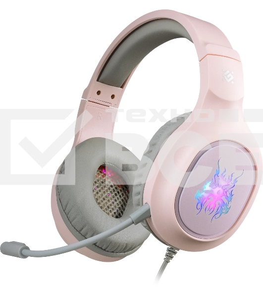 Гарнитура проводная игровая Defender Fury розовый, LED, провод 2 м