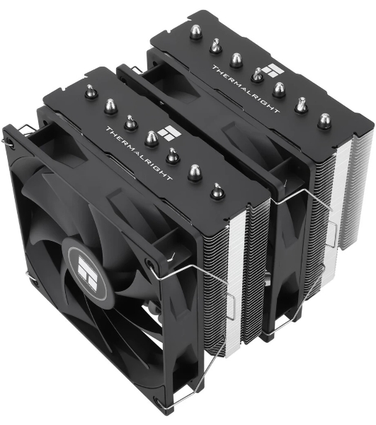 Кулер для процессора Thermalright Phantom Spirit 120 SE черный (4-pin PWM, 154mm, Ni/Cu, 7x6mm, 2x120мм, 66.17CFM, 25.6dBA, 1500RPM, S: 1200, 1700, 1851, 115X, AM4, AM5, silver, black)