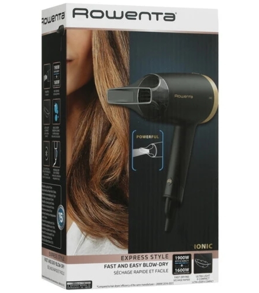 Фен Rowenta Express Style Ionic CV1811F0 черный/золотой, 1600 Вт, компактный, ионизация
