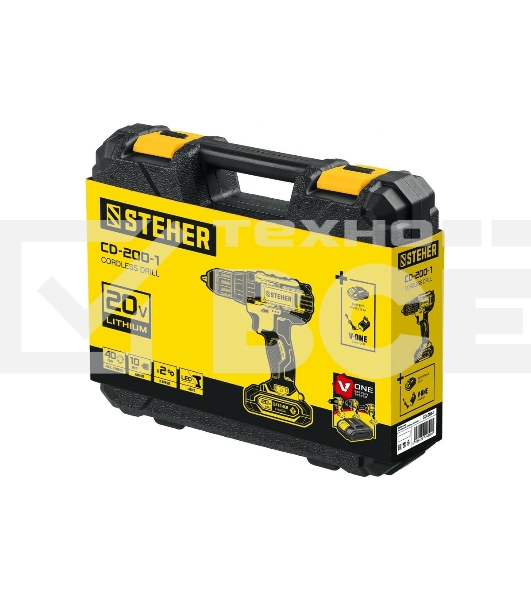 Дрель-шуруповерт аккумуляторная STEHER CD-200-1, Аккумуляторная, 20В