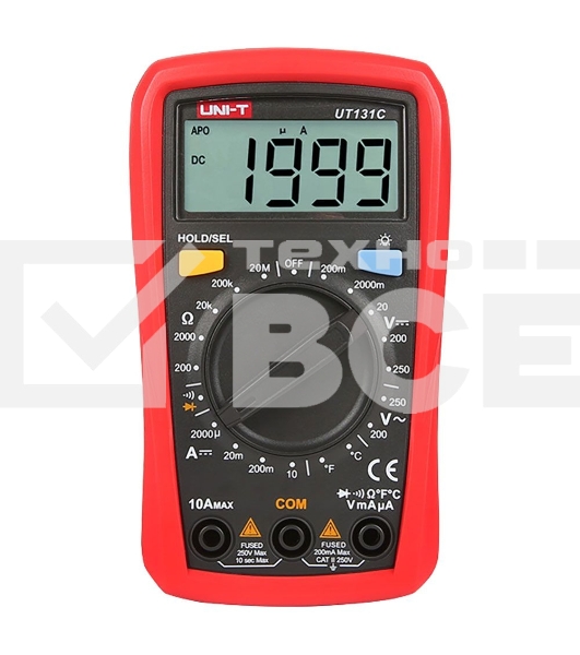 Цифровой мультиметр UNI-T UT131C Напряжение переменного/постоянного тока (250 В); постоянный ток (10А); Сопротивление (200 МОм); Температура (1000 ℃); Ручной диапазон