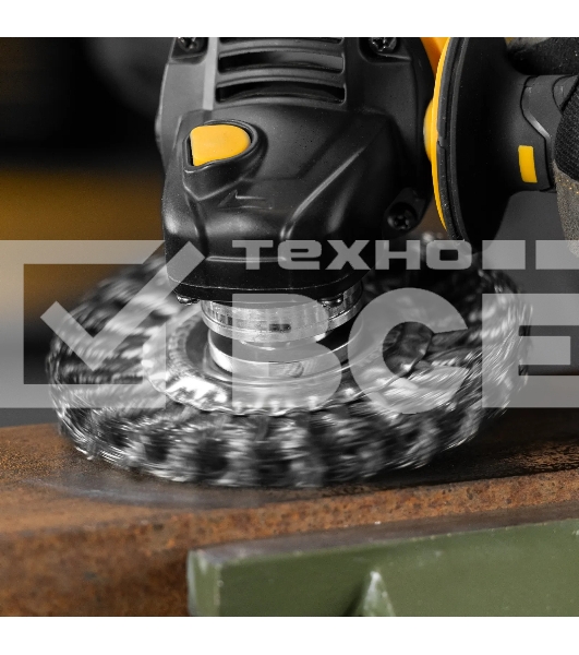 Щетка для УШМ Denzel 125 мм, плоская, крученая нержавеющая проволока 0,5 мм, посадка 22,2 мм