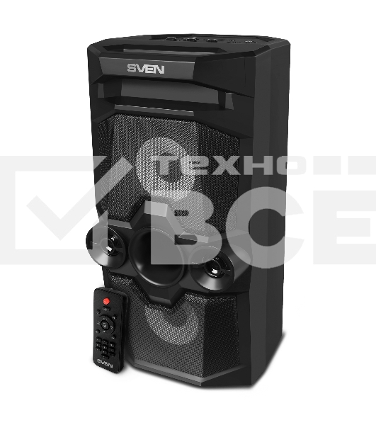 Мобильные колонки SVEN PS-655 2.0 черные (2x25W, mini Jack, USB Type-C, USB flash, Bluetooth, FM, micro SD, ПДУ, LED экран, 4400 мA, RGB подсветка)