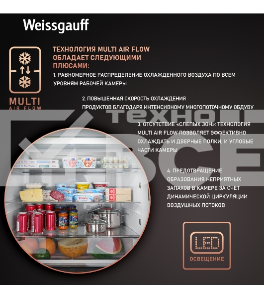 Холодильник Weissgauff WCD 590 NoFrost Inverter Premium Biofresh Blue Glass синий трёхкамерный 359/180 л морозилка снизу