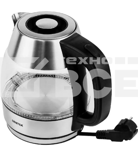 Чайник Centek CT-0018, 1.2л, 1600Вт, стекло, серебристый