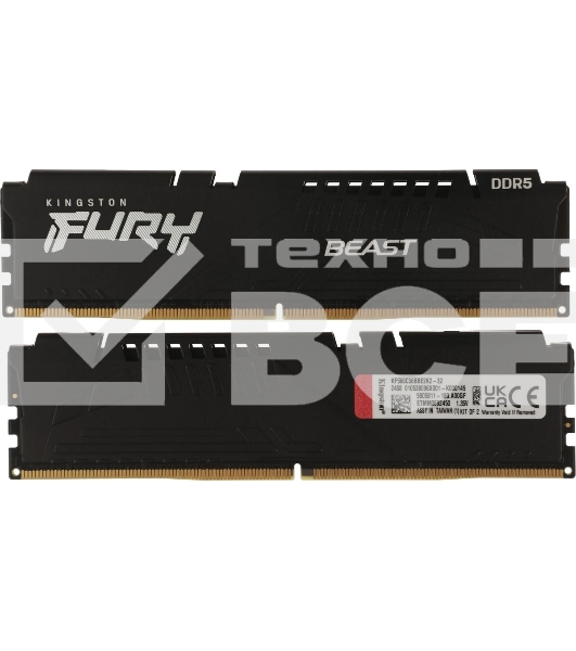 Оперативная память Kingston Fury Beast, DDR5, 32Gb (2x16Gb), 6000MHz, CL36, DIMM, с радиатором, черный