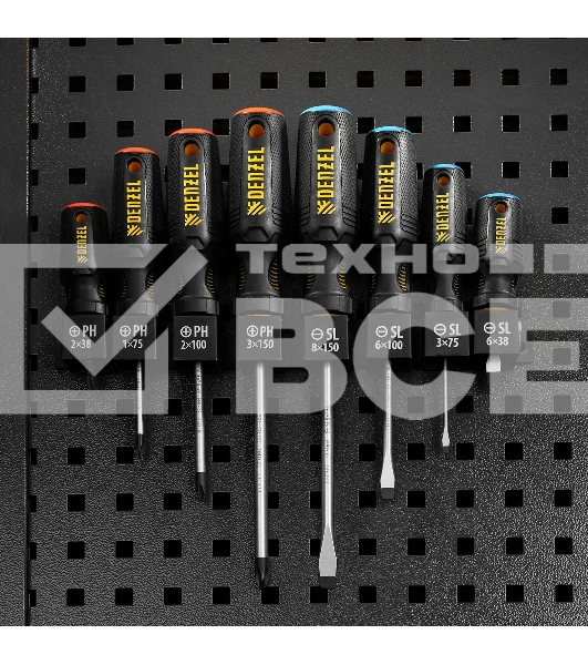 Набор отверток на полке Denzel 8 шт., PH+SL, S2, 3к рукоятка