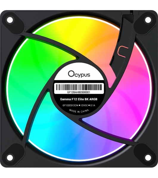 Вентилятор для корпуса Ocypus Gaммa F12 Elite BK ARGB REVERSE BLADE 3 IN 1, 120x120x25мм, 4-PIN PWM, 600-1800 RPM, 26 DBA MAX, HYDRO BEARING