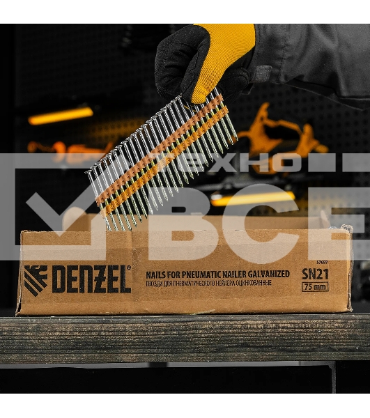 Гвозди Denzel для пнев. нейлера (оцинк.), длина - 75 мм, диам. - 3,05 мм, 2000 шт.
