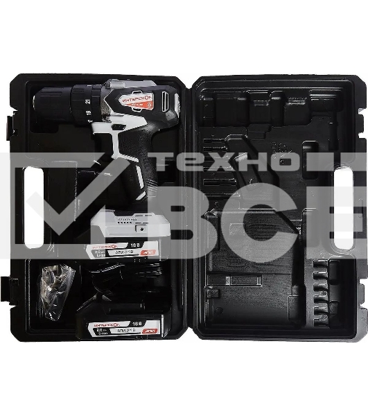 Дрель-шуруповерт аккумуляторная ИНТЕРСКОЛ ДАУ-13/18В, Аккумуляторный, 18В, Без АКБ и ЗУ, Ударный, Кейс