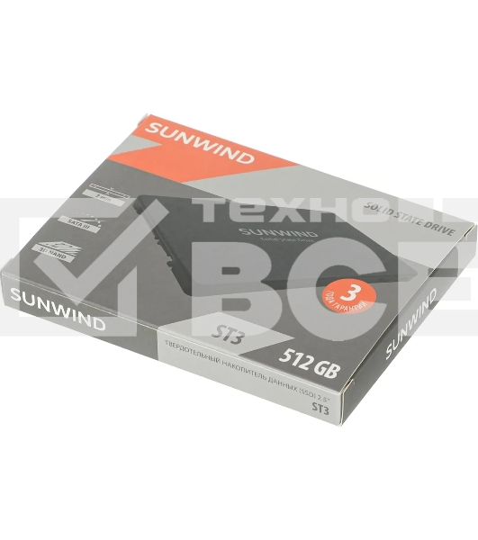 Накопитель SSD SunWind ST3 SWSSD512GS2T, 512Gb, SATA III, 2.5