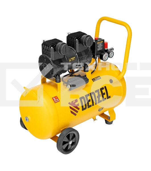 Компрессор безмасляный малошумный Denzel DLP-1500/50, 1,5 кВт, 50 л, 2850 об/мин, 250 л/мин