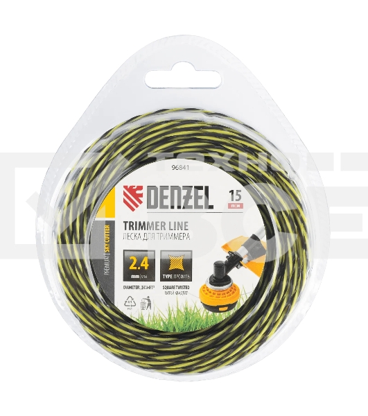 Леска для триммера Denzel двухкомпонентная витая квадратная, 2,4мм х 15м, блистер SkyCutter