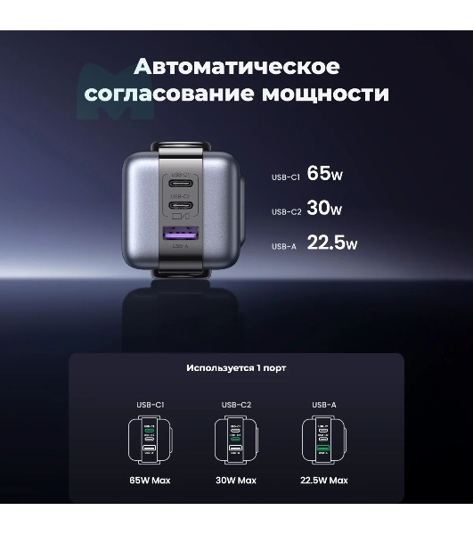 Сетевое зарядное устройство Nexode Robot 65Вт 2xUSB-C, 1xUSB-A, GaN Gray (25685B)