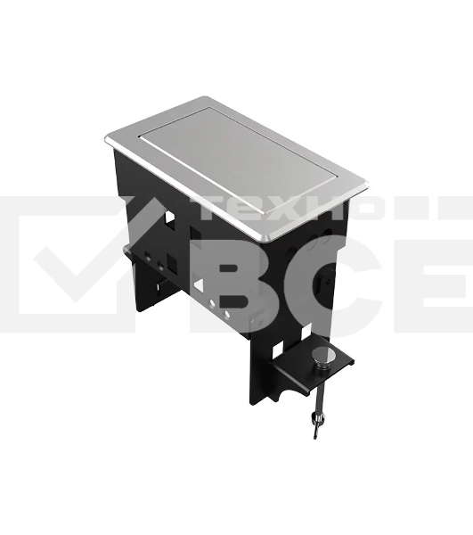 Прямоугольный металлический корпус Wize Pro [WRTS-04BOX-S] для модульной системы врезного лючка в стол с убирающейся крышкой для установки до 4 модулей-вставок, преустановленная рамка, серебристый