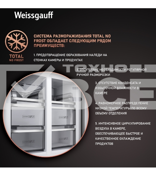 Холодильник Weissgauff WCD 590 NoFrost Inverter Premium Biofresh Blue Glass синий трёхкамерный 359/180 л морозилка снизу