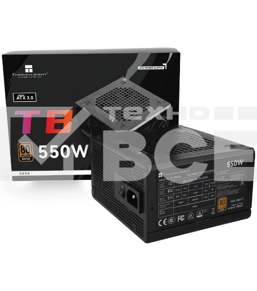 Блок питания Thermalright TR-TB550S, 550W 80+ Bronze (ATX, 3, Non-modular, 1x24(20+4)pin 550mm, 1xCPU*2 8(4+4)pin 600+150mm, 1xPCIe 8(6+2)pin 450mm, 1xSATA*3+MOLEX4pin*1 400+150+150+150mm, 1xSATA*2+MOLEX4pin*2 400+150+150+150mm, Active, 120x120mm, 150x140