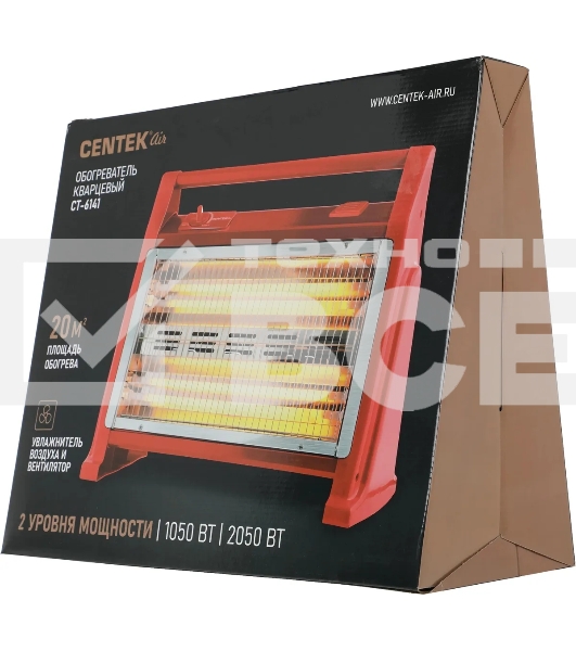 Инфракрасный обогреватель Centek CT-6141 красный, кварцевый, 2000 Вт, 20 м2