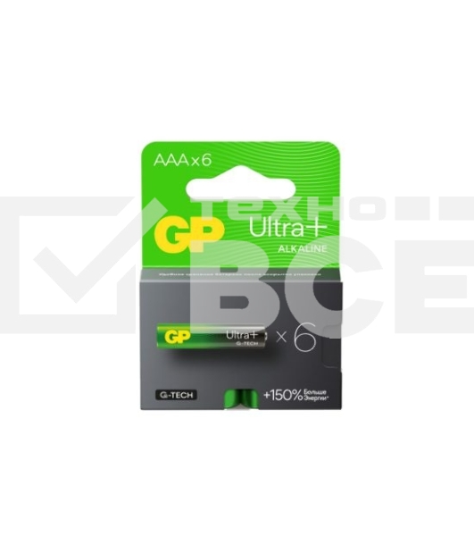 Алкалиновые батарейки c технологией G-tech GP Ultra Plus Alkaline 24А AАA - 6 шт. на блистере