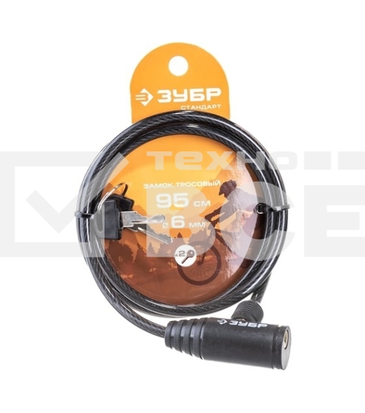 Замок тросовый ЗУБР Стандарт, 2 ключа в комплекте, длина троса 950мм, d 6мм 37269-95