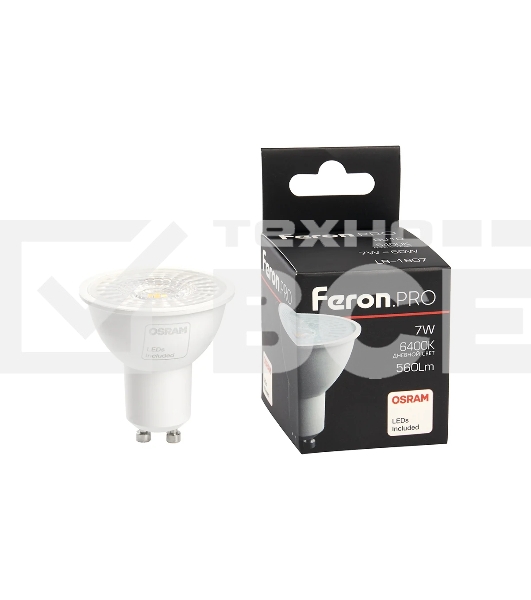 Лампа светодиодная FERON PRO LB-1607 (38178) 7 вт 230в GU10 дневной с линзой 38 гр.