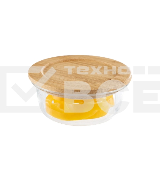 Контейнер LEONORD BAMBU, объем: 400 мл, из жаропрочного стекла с крышкой из бамбука, круглый (106023)