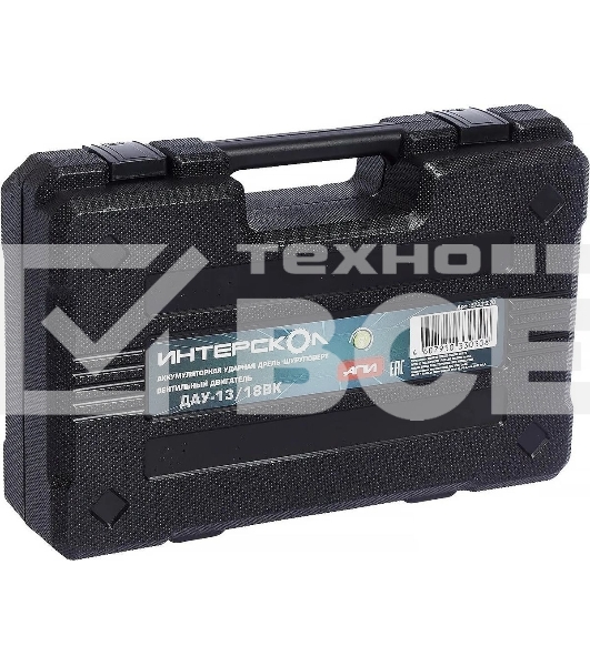 Дрель-шуруповерт аккумуляторная ИНТЕРСКОЛ ДАУ-13/18В, Аккумуляторный, 18В, Без АКБ и ЗУ, Ударный, Кейс