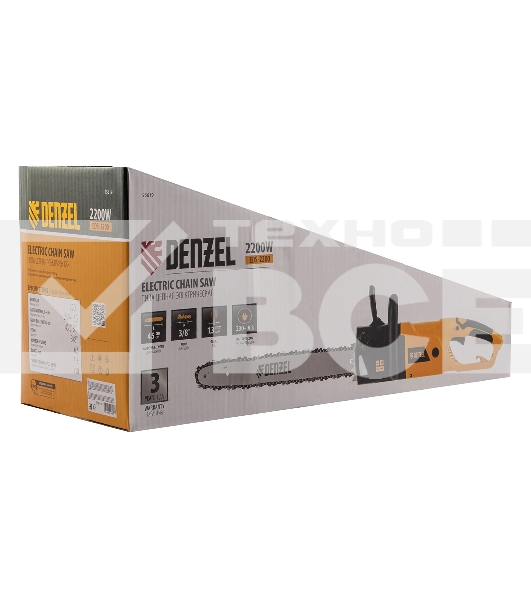 Пила цепная электрическая Denzel EDS-2200, 2,2кВт, продольная, шина 45 см, шаг 3/8, паз 1,3 мм, 62 зв