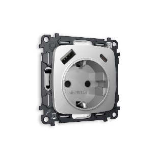Комплект механизма электрической розетки OMEGA Серебро глянец 2USB A+C 20W (быстрая зарядка) с/з QUANT (OP4100, VM160) MO410010