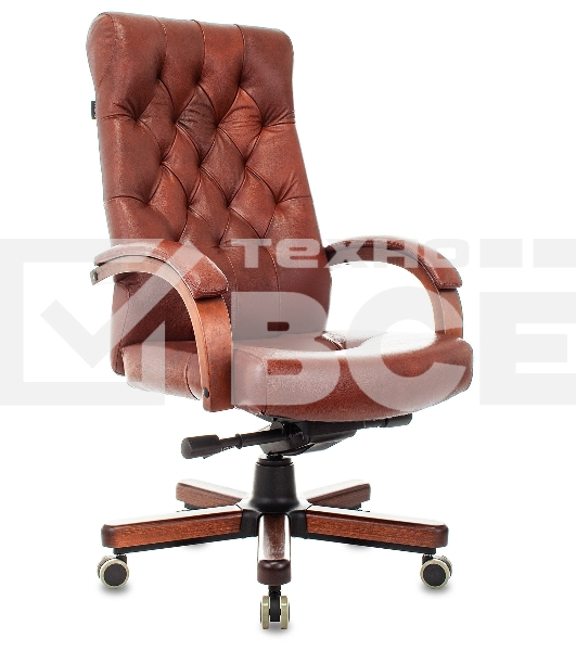 Кресло руководителя Бюрократ T-9928WALNUT светло-коричневый Leather Eichel, кожа, крестов. металл/дерево
