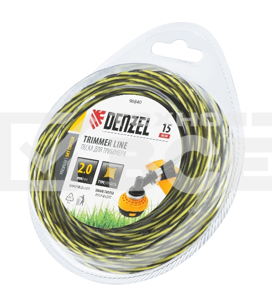 Леска для триммера Denzel двухкомпонентная витая квадратная, 2,0мм х 15м, блистер SkyCutter