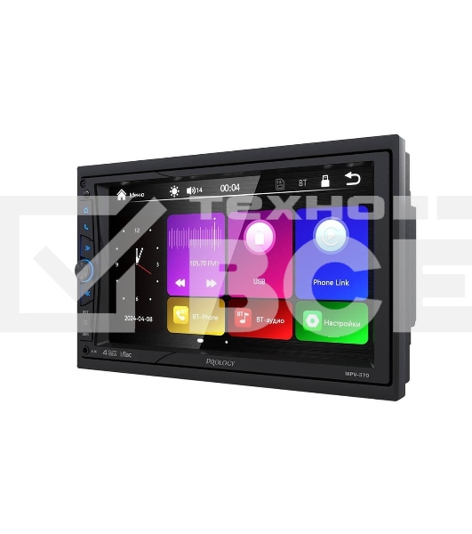 Автомагнитола Prology MPV-370, 2 DIN, 7', Bluetooth, USB Type-A, AUX, пульт ДУ
